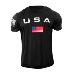 New Men's USA Flag Short Sleeve T Shirts American Patriotic 100% Cotton